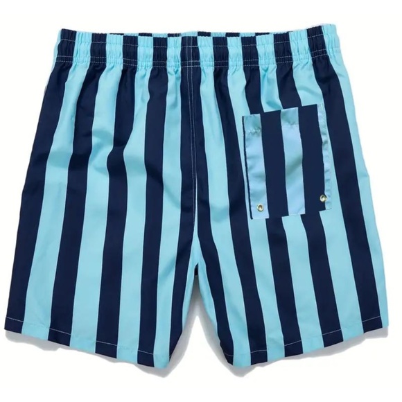 BNWT Isabelle LaRue Men's Light Blue and Navy Blue Stripe Swim Shorts - Medium - Picture 3 of 5